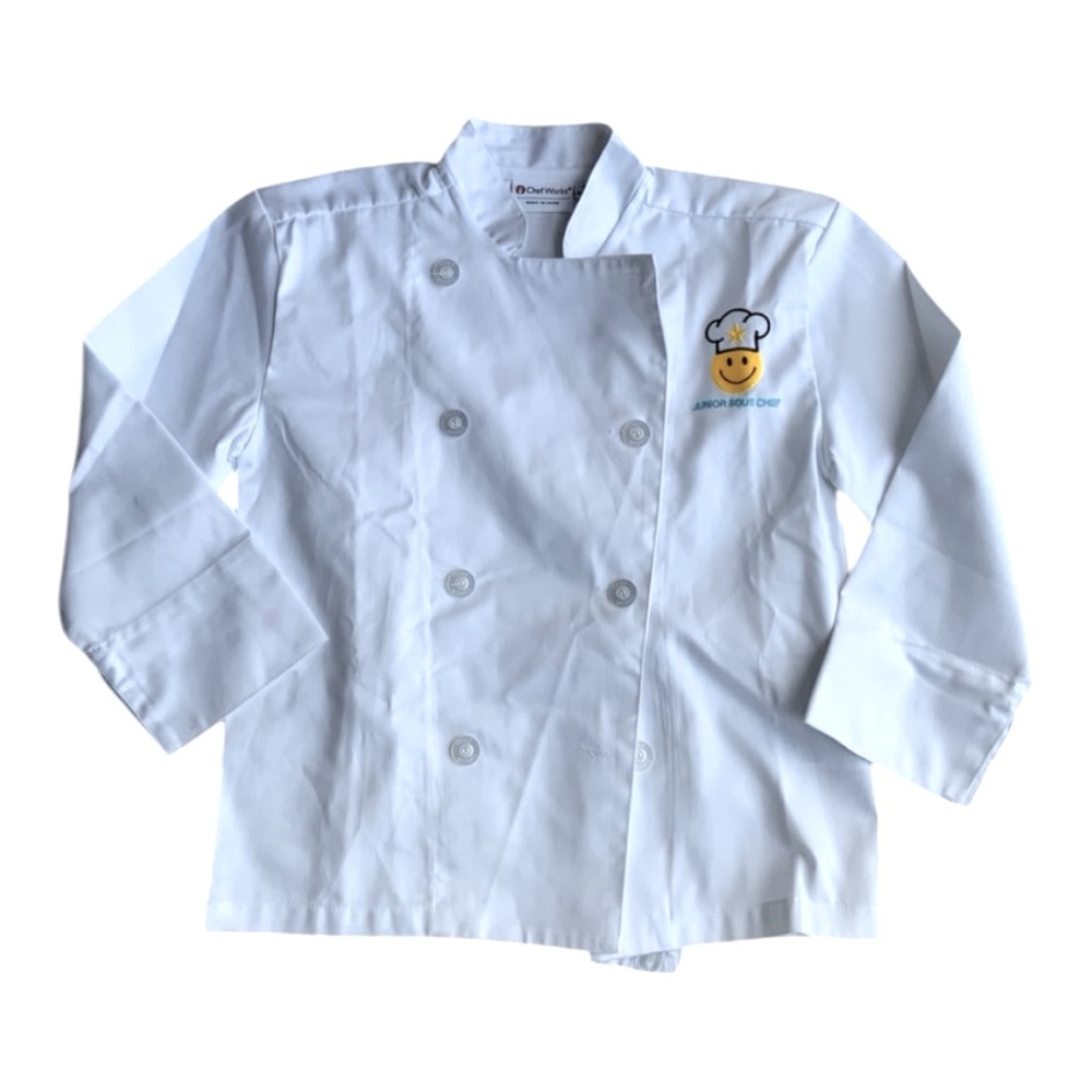 CHEF WORKS Children’s Youth Junior Sous Chef Coat White Size Small Age 4-6 Cute!